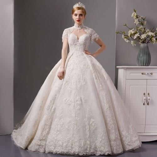 1836 vestidos de novia 2020 high neck robe mariage femme sukienka na wesele dla gościa plus size lace applique formelle robes