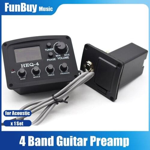 4-band Acoustic Guitar Preamp HEQ-4 Guitar Piezo Pickup with Tuner EQ Equalizer Folk Guitarra Accessories