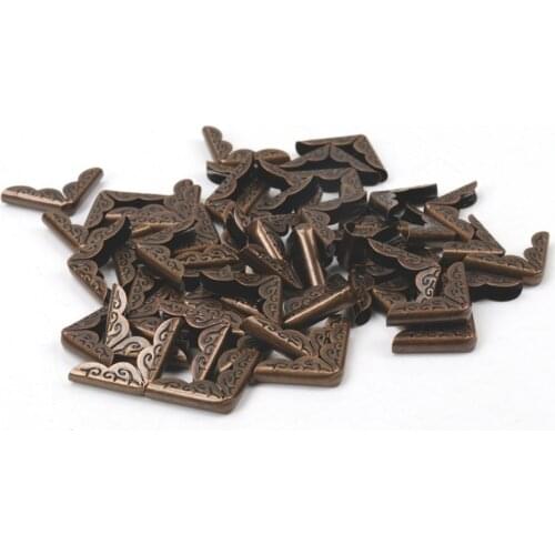 40Pcs Bronze Metal Book Corner Trilateral Albums Menus Folders Flower Printed Protectors Decor Supplies 21x21x3mm