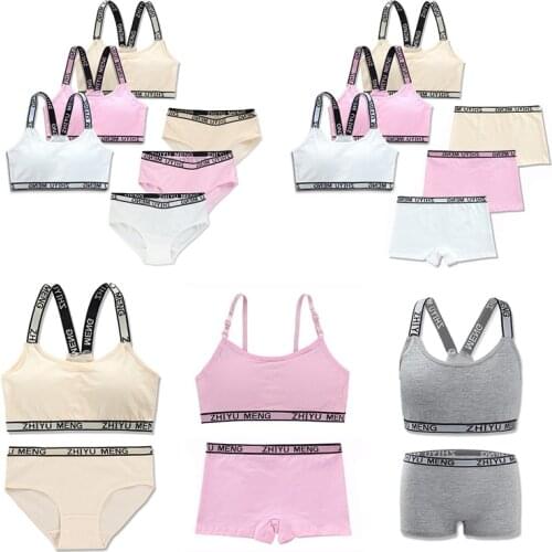 5Sets/Lot Puberty Young Girls Bra And Panties Sets Teenage Girls Cotton Padded Vest Training Bra Teen Sport Underwear 8-18 Years