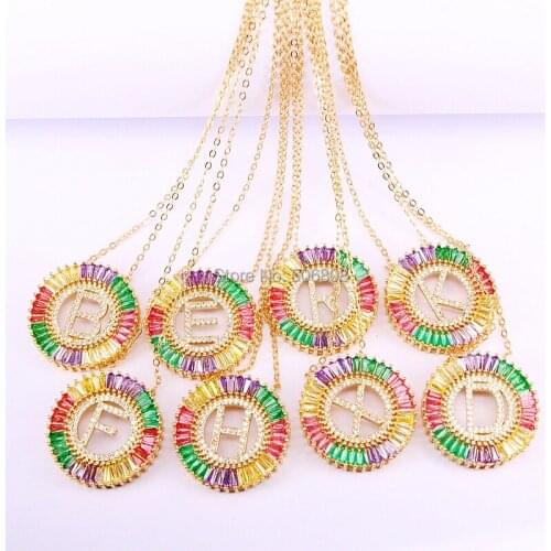 6PCS, Colorful Cubic Zirconia Intitial Letters Pendant Necklaces Womens Fashion Jewelry
