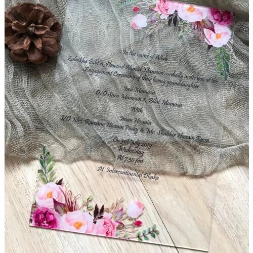 Clear Acrylic Wedding Invitations,White Pink Peony,Roses Transparent Invitations,10pcs Custom Birthday Invitations,envelopes