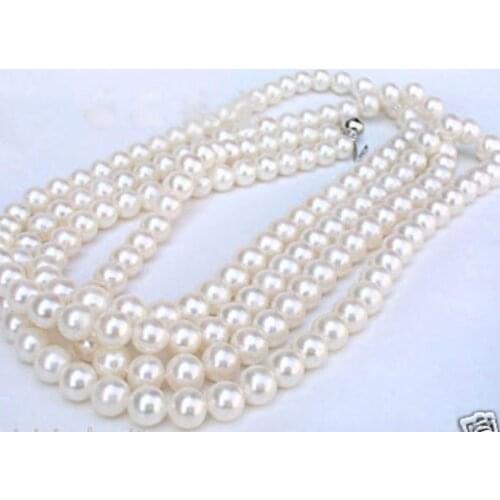 FREE SHIPPINGlong 50" genuine 8MM white Seawater pearl necklace AAA