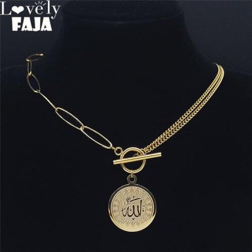 Islam Muslim Allah Stainless Steel Chain Necklace Round Choker Necklace for Women Jewelry collier acier inoxydable N2229S02