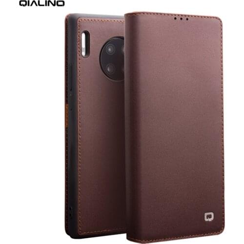 Qialino Stylish Genuine Leather Flip Case For Huawei Mate 30 Pro Business Style Phone Cover With Card Slots For Huawei Mate 30