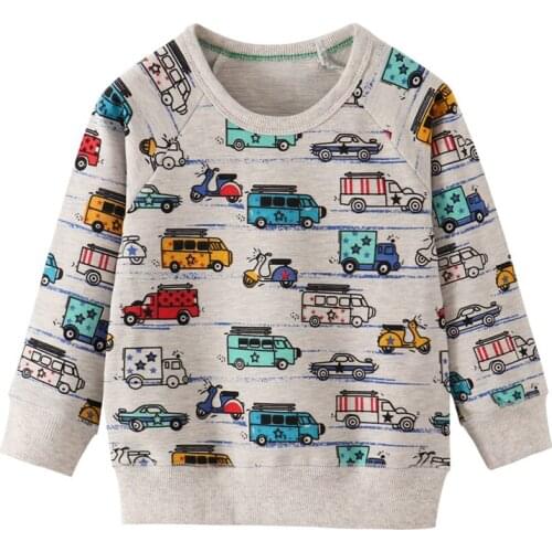 Funnygame Children Boys Girls Sweatshirts Cotton Tops with Cartoon Cars Print for Autumn Spring Kids Long Sleeve Shirts Clothing