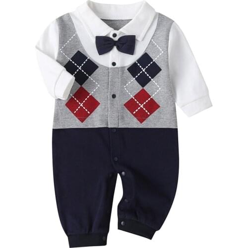 Gentleman Romper Cute Newborn Baby Jumpsuit Outfit Long Sleeve Autumn Infant Boy Winter Clothing Knitted Warm One Piece Overalls