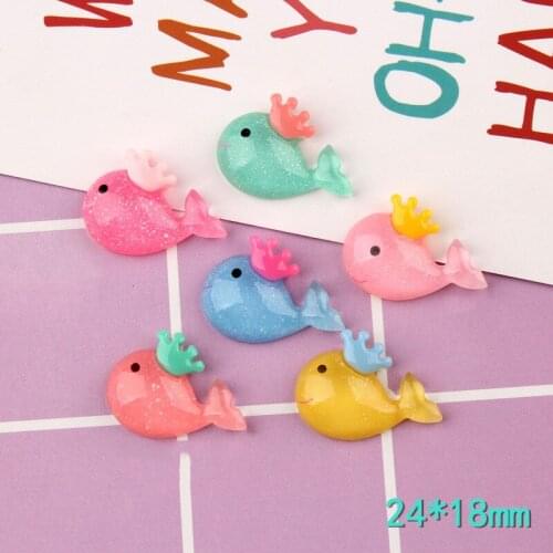 DIY Jewelry Findings 24*18mm Flatback Kawaii Resin Cabochons Floral Transparent Animal dolphin Clay Beads Charms Material 20pcs