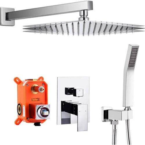 Rainfall 8/10 inch Shower System Bathroom Rain Mixer Silver Shower Combo Set Wall Mounted Shower Systems Conceal Shower Set