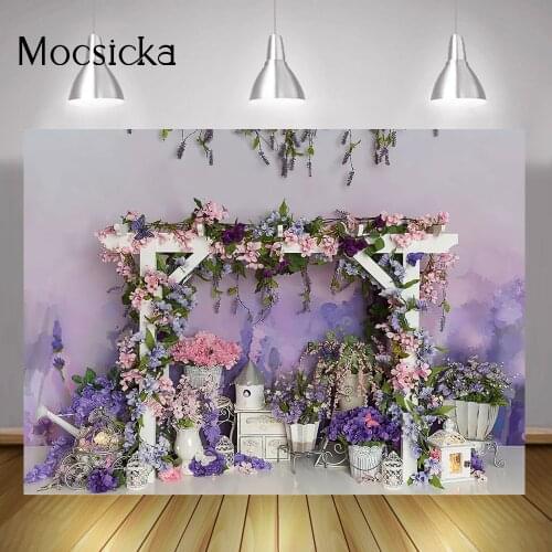 Floral Photography Backdrop Flowers Garden Purple Lavender Portrait Photo Background Newborn Birthday Cake Smash Studio Props