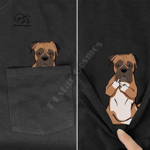 BoxerMiddleHand In Pocket T Shirt Dog Lovers Black Cotton Men Made in USA Cartoon t shirt men Unisex New Fashion tshirt