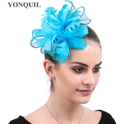 Beautiful Feather Flower Wedding Fascinator Bride Headwear Hair Pin Sinamay Fashion Women Hair Accessories Cocktail Headdress