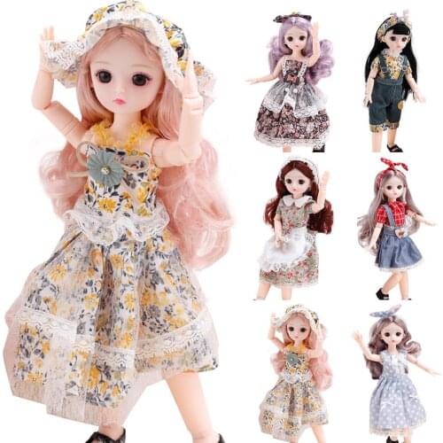 30CM Doll Princess Dress Up 23 Movable Joints 3D Big Eyes Beautiful DIY Fashion Doll With Clothes Dress Up Girl Birthday Gift