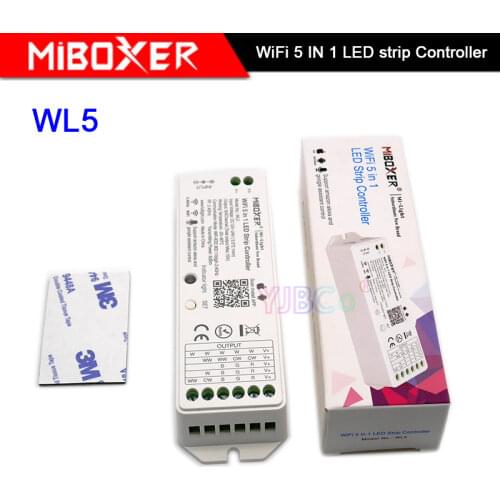 MiBOXER 5 IN 1 LED Controller WL5 2.4G WiFi 15A Single color,CCT,RGB,RGBW,RGB+CCT Led Strip dimmer Support Amazon Alexa Voice