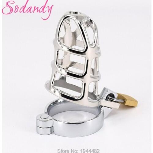 SODANDY Male Chastity Devices Mens Cock Cage Metal Chastity Belt Penis Restraints Locking Cock Ring Alloy CBT Cockring Sex Toys