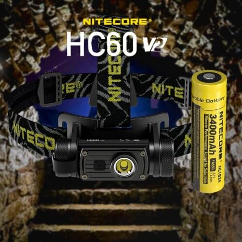 NITECORE HC60 V2 Headlamp 1200 Lumens 180° Adjustable Angle Headlight Flashlight with 3400mAh 18650 Battery