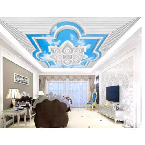 Custom ceiling Mural Non-woven Living Room Ceiling Wall Painting Carved blue sky and white clouds ceiling Wallpaper Murals 3D