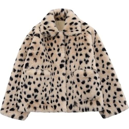 2020 New Winter Womens Faux Fur Coats Furry Leopard Trendy Imitation Mink Female Jackets Loose Large SizeLadies Outerwear N891