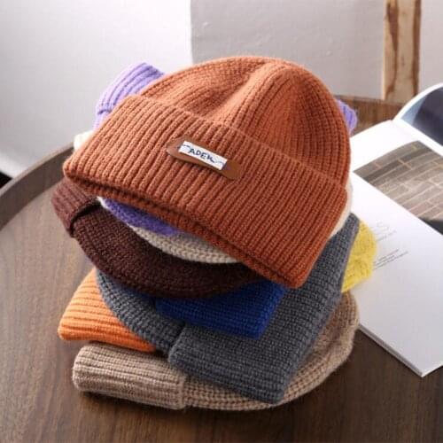 New Solid Beanie Knitted Hat Warm Soft Trendy Winter Hats Simple Style Women Wool Casual Caps Skullcap Skullies&Beanie Y00020