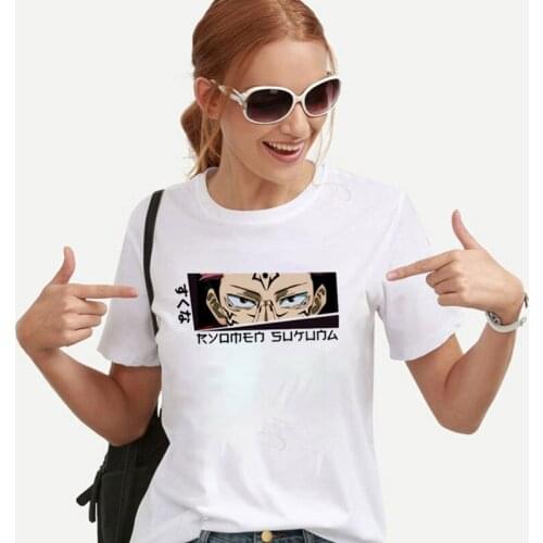 New Arrival Japan Anime Jujutsu Kaisen T Shirt Womens Cool Gojo Satoru Sukuna Graphic Cotton Tops Fashion Pure White Tee