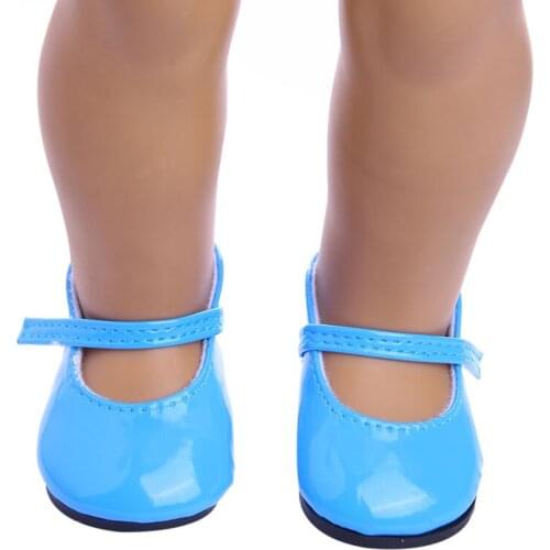 Doll Shoes New style Blue Leather Shoes Fit 18 Inch American Doll & 43 Cm Born Doll For Generation Toy