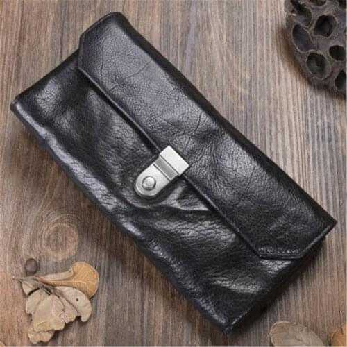 Original retro handmade Genuine leather long wallet first layer cowhide fold wallet male and female mobile phone bag lock clasp