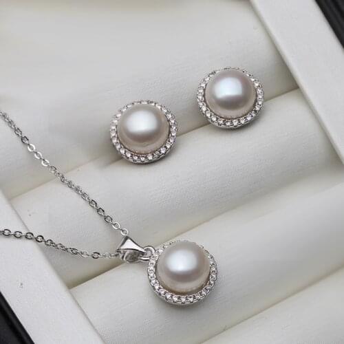 Real Black Natural Freshwater Pearl Necklace Earring Set,bridal 925 Silver Necklace Jewelry Birthday Wholesale Gift