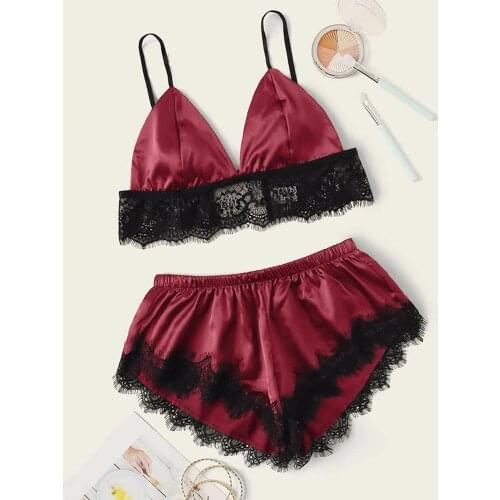 Pyama Woman Set Lace Satin Sleeveless Bra Camisole Women Pajama Sleepwear Lace Shorts Ensemble Pyjama Femme Women Pijamas Set