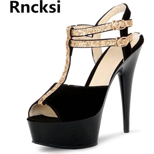 Rncksi Sexy Women Pole Dance Shoes Sexy Ankle Straps Sandals Wedding Party 15cm High Heels Sandals With 5cm Platform Shoes