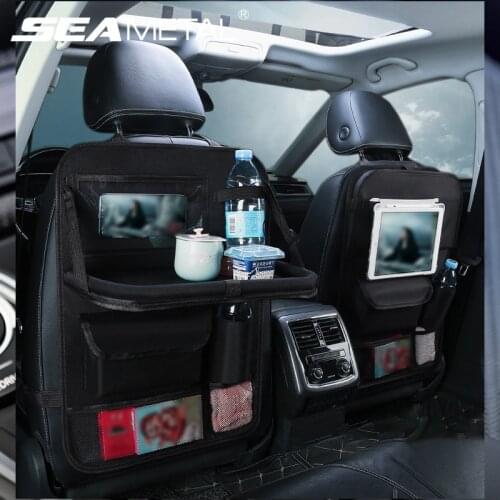 Universal Car Seat Back Organizer with Table Pu Leather Protection Pad Bag Car Storage Pocket Auto Interior Stowing Tidying
