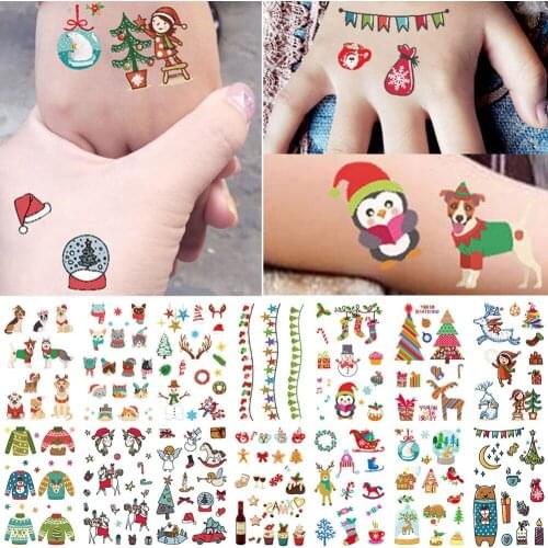 2pcs Waterproof Temporary Tattoo Body Art Cartoon Christmas Tree Snowmen Deer Pattern Print Beauty for Kids Women Fake Tattoo