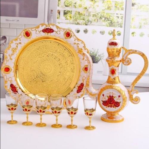 Luxury europe metal wine set wine decanter bartender set moonshine distiller whiskey glass cups JJ101