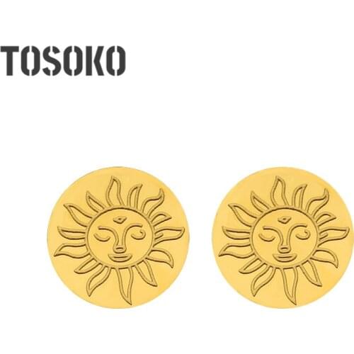 TOSOKO Stainless Steel Jewelry Greek mythology goddess sun face Earrings Fashion Earrings BSF286
