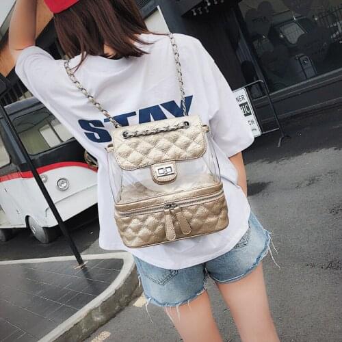 2021 Women Backpack New Fashion PU Leather Female Transparent backpack for teenage girls school bag solid Clear backpack B-028