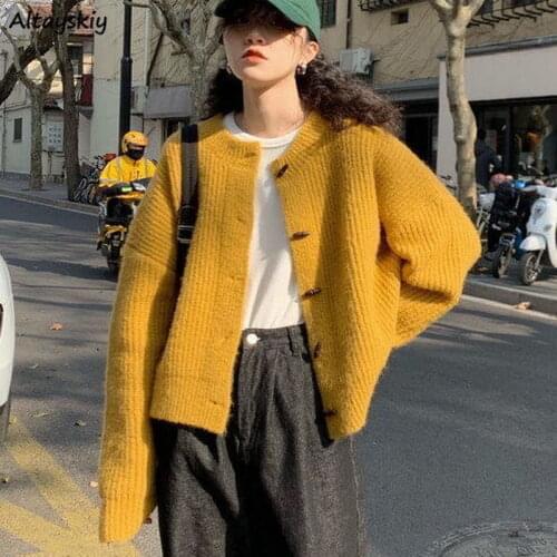 Cardigan Women Spring-autumn Knitted Outerwear Loose All Match Casual Long Sleeve Round Neck Korean Style Fashion Crop Female BF