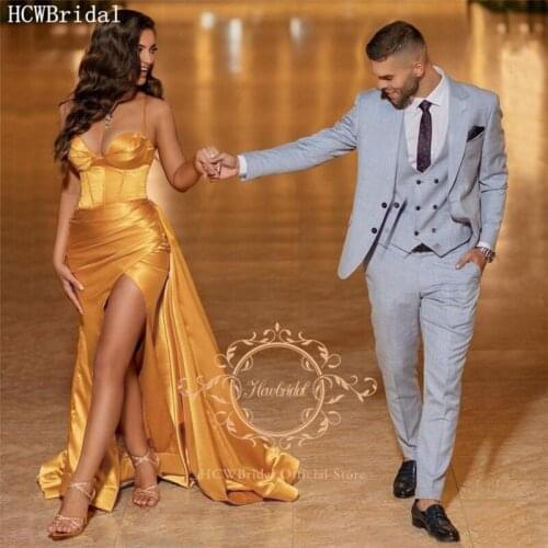 Golden Sexy Mermaid Long Prom Dresses High Slit Sweetheart Plus Size Formal Dress For Women Customize Wedding Party Gowns