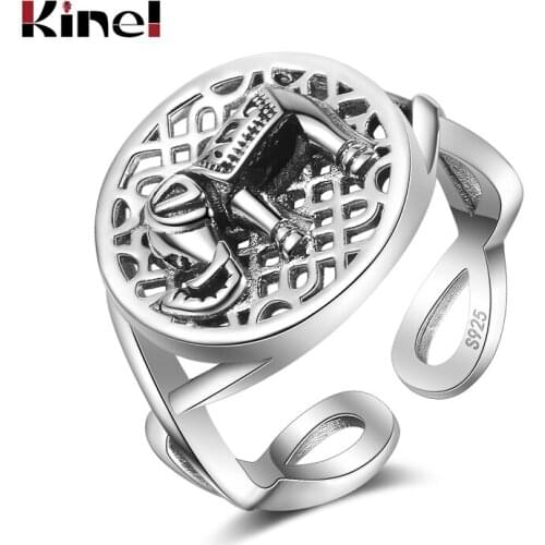 Kinel 100% Real 925 Sterling Silver Animal Elephant Opening Rings for Women Vintage Silver Jewelry Punk Wedding Band Party Gifts