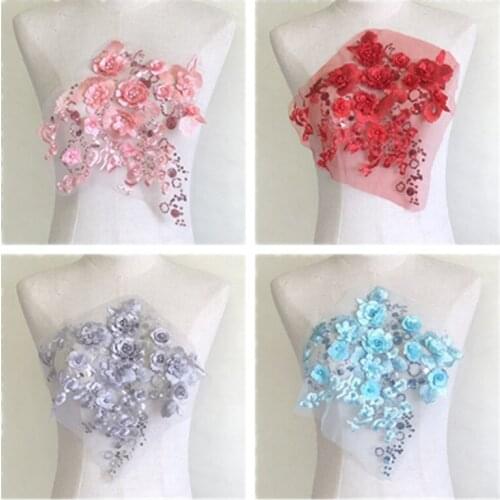 1Pcs Three-Dimensional Sequined Flower Beaded Embroidery Cloth Patches DIY Sewing Craft Dress Appliqued Decoration Accessories