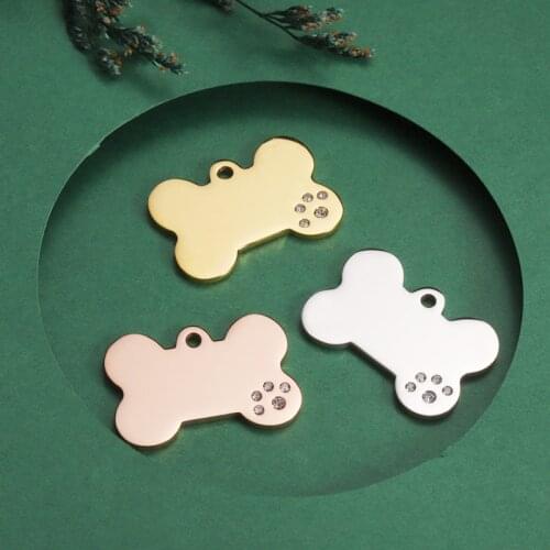 10Pcs/Lot Blank Dog Bone Rhinestone Tag Mirror Polish Stainless Steel Charms For DIY Making Necklace Pet Pendant