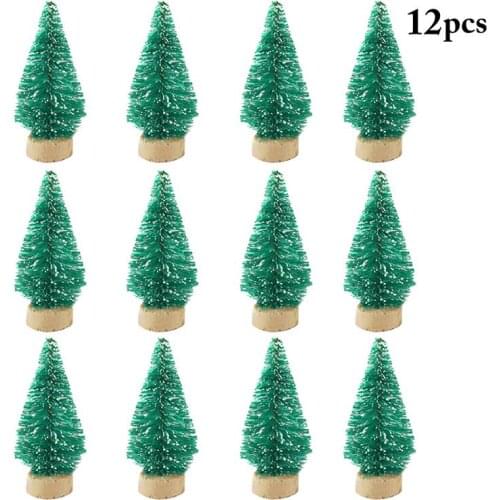 12Pcs/Set Mini Christmas Tree Set Sisal Artificial Pine Trees With Wooden Base Photography Props Party Supplies For Christmas