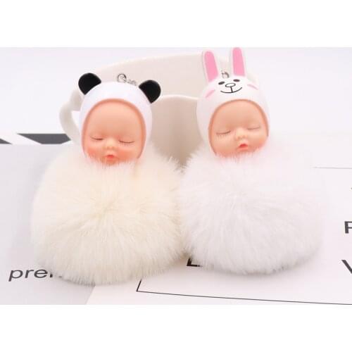 15Pcs/lot Party Favors Guest Giveaway Cute Sleeping Doll Hairball Key Chain Creative Cartoon Car Key Ring Plush Doll Bag Pendant
