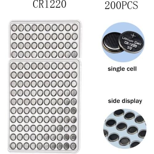 200pcs 40mAh CR1220 Button Battery DL1220 BR1220 LM1220 Coin Cell Lithium Batteries 3V CR1220 for Watch Toy Remote Control