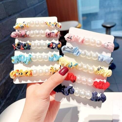 Miss FoUrSy Small Floral Type Hair Bobbles with Pearls Summer Fruit Tie Cute Stripe Headband Scarf Hair Scrunchies 5 Pack