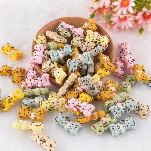 Kovict 50/100Pcs Cartoon Giraffe Silicone Animal Beads Baby Teeth Care Ring DIY Pacifier Chain Rodent Teether Toy BPA-Free