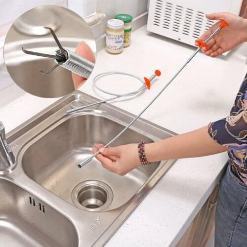 60cm Pipe Dredging Spring Kitchen Hook Sink Cleaning Unblocker Drain Snake Hook Sewer Tool Cleaner Hair Catcher Water Sink Clog