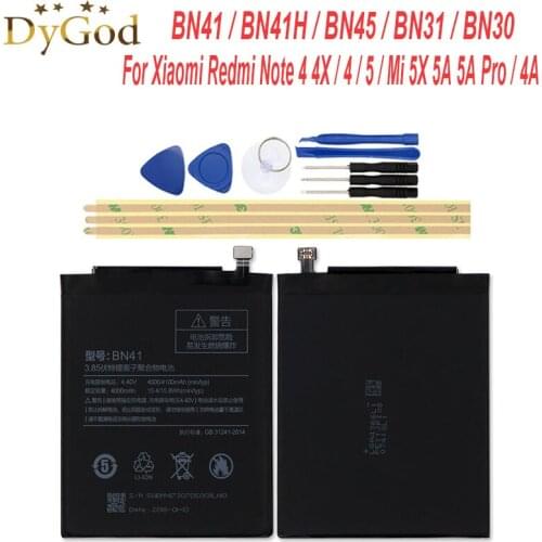 DyGod BN41 BN41H BN45 BN31 BN30 Battery For Xiaomi Redmi Note 4 Note 4X MTK Note 5 5A Pro Mi5X Redmi 4A Batterie Bateria +Tools