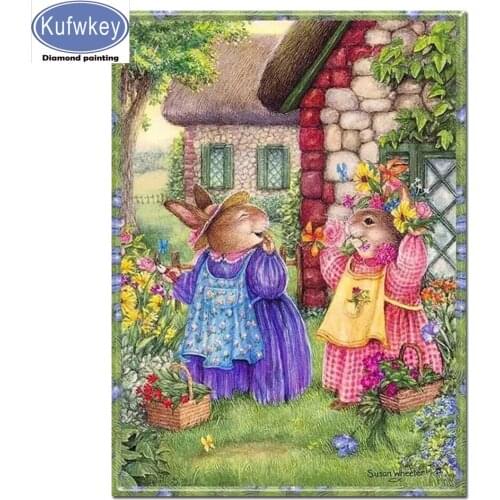 Full square/round drill 5d diy diamond painting cartoon happy rabbit mozaik embroidery cross stitch craft kit