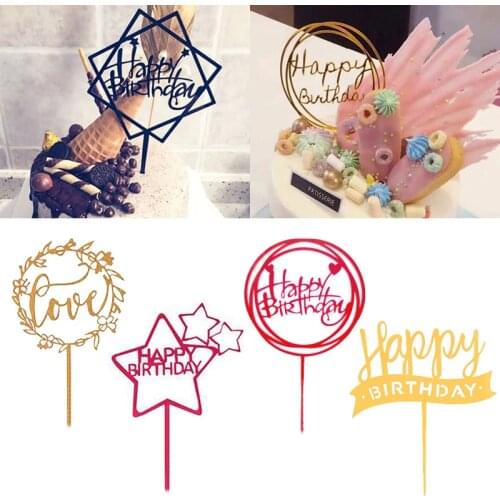 Baby Shower Various 1PC New Double-sided Happy Birthday Glitter Cupcake Party Decoration Supplies Novelty Cake Topper Card
