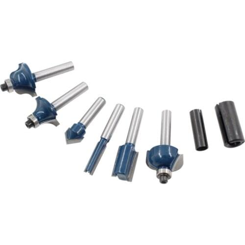 Woodworking milling cutter 8pc suit 1 / 4 handle straight cutter fillet cutter V-shaped cutter trimming machine cutter head diam