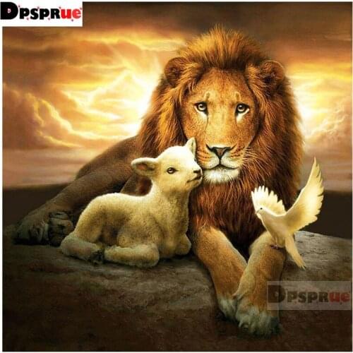 Dpsprue Full 5D DIY Square Round Diamond Painting Lion Sheep 3D Embroidery Cross Stitch Rhinestone Mosaic Home Decor D02